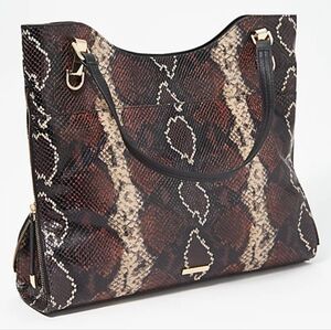 Vince Camuto Bag Emely Black Brown Snakeskin Print Leather Double Handle…